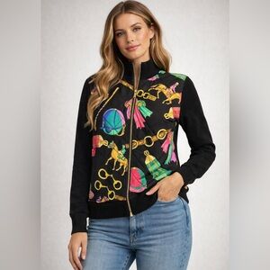 Lauren Ralph Lauren Vintage Equestrian Quilted Zip-Up Sweater